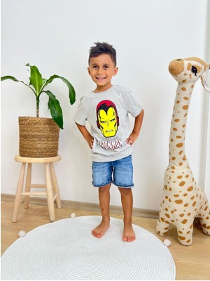 Iron Man Baskılı Gri Erkek Çocuk Tshirt