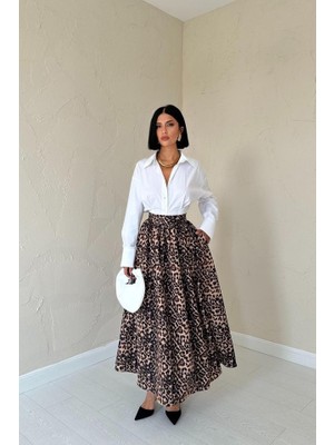 Modavera Leopar Leopar Büzgülü Uzun Etek