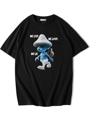 Bozz Collection Unisex Oversize Smurf Cat We Live We Love We Lie T-Shirt