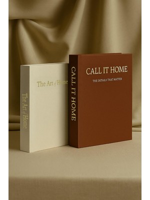 Peony Studio Kumaş Malzemeden Üretilmiş 2'li Modern Dekoratif Kitap Kutu Kahverengi ve Beyaz Dikdörtgen