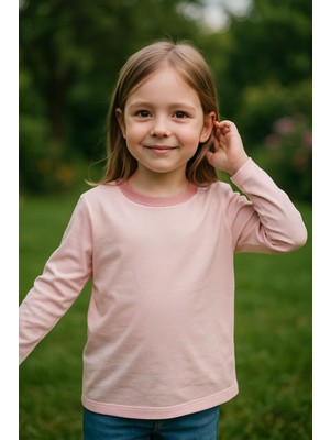 Kız Çocuk %100 Pamuklu Basic Uzun Kollu Tişört - Pembe (3-4 Yaş 8-9 Yaş)