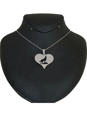 Archin Bozkurt Temalı Kalp Motifli 925  Ayar Gümüş Plakalı Zincirli Hediyelik Kolye-456 Sembol