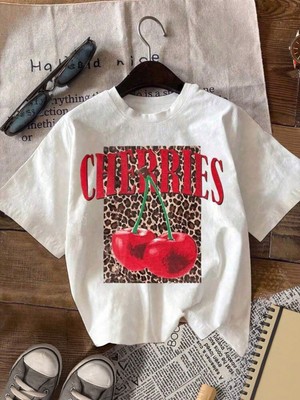 Kadın Oversize Cherries Leopar T-Shirt