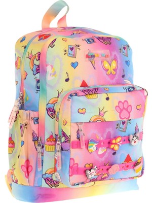 Kaukko Kids Dört Bölmeli Mavi Sarı Kız Çocuk Silikon Aksesuarlı Okul Çantası 18 lt Su Geçirmez