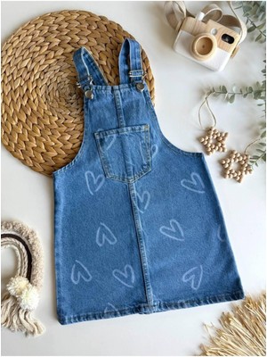 Kız Çocuk Kalp Baskılı Kot Denim Jile Bayramlık