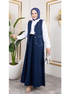 Kadın Kot Yelek-Etek 2'li Takım