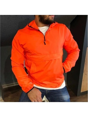 Erkek Siyah Fermuarlı Kanguru Cepli Yağmurluk