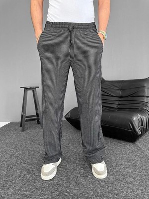 Su Yolu Çizgili Cepli Pantalon - Siyah