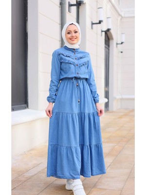 Kadın Fır Fırlı Denim Kot Elbise