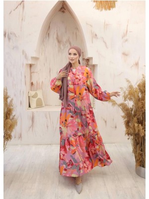 Kadın Etnik Desenli Modal Kumaş Tesettür Elbise
