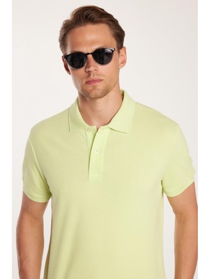 Erkek Slim Fit Dar Kesim %100 Pamuk Yeşil Polo Yaka Tişört