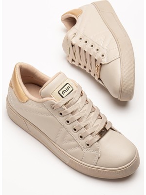 Kadın Casual Spor Ayakkabı Bej Ince Taban Bağcıklı
