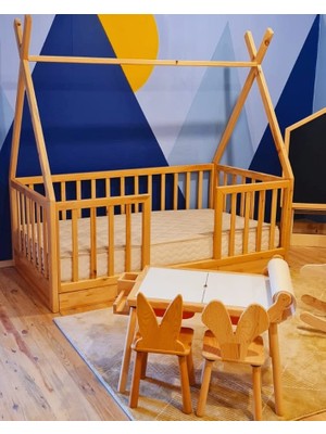 Wood & Joy Doğal Ahşap Montessori Çocuk Karyola Çocuk Yatak 100X200