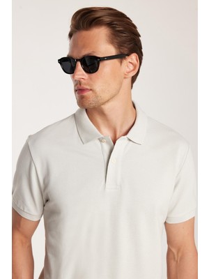 Erkek Slim Fit Dar Kesim %100 Pamuk Gri Polo Yaka Tişört