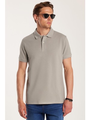 Erkek Slim Fit Dar Kesim %100 Pamuk Gri Polo Yaka Tişört