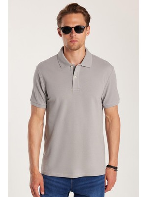 Erkek Slim Fit Dar Kesim %100 Pamuk Gri Polo Yaka Tişört