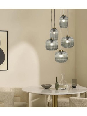 Mylights Rustik  Beşli  Camlı Rustik Vintage Avize