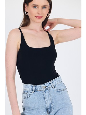 Siyah  Ince Askılı Çıtçıtlı Bodysuit 13255