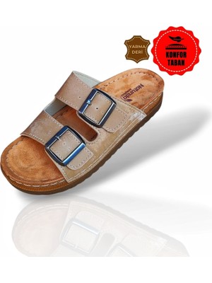 Kadın Anatomik Comfort Deri Çift Bantlı Luxury Günlük Terlik