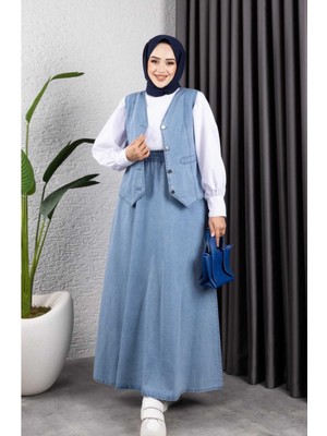 Kadın Kot Yelek-Etek 2'li Takım