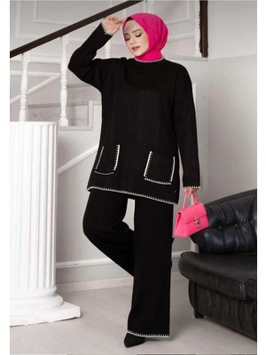 Kadın Cep Detaylı Triko Takım