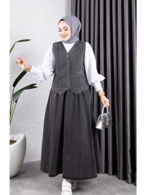 Kadın Kot Yelek-Etek 2'li Takım