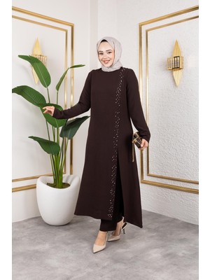 Inci Detaylı Tesettür Ikili Takım Kahverengi