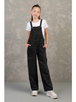 Rahat Geniş Paça Cepli Denim Salopet Jean Kız Çocuk Tulum