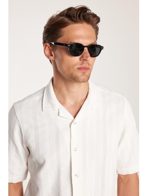 Erkek Regular Fit Klasik Kesim %100 Pamuk Keten Efekt Kısa Kollu Spor Apaş Yaka beyaz Gömlek