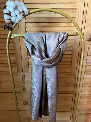 Vavscarfs G Desen Pamuk Jakar Şal Koyu Vizon