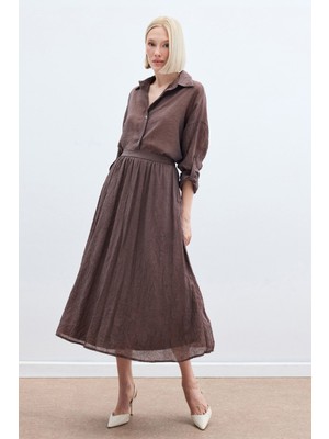 Kraşlı Kloş  Etek - Kahve
