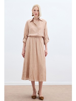 Kraşlı Kloş  Etek - Pudra