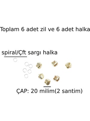 Yılbaşı Ağaç Süs Hobi Zilli Çok Amaçlı Etkinlik Doğum Günü Zil Dekoratif Kedi Köpek Büyük Zili 6 Adet Zil Çap 2 Santim