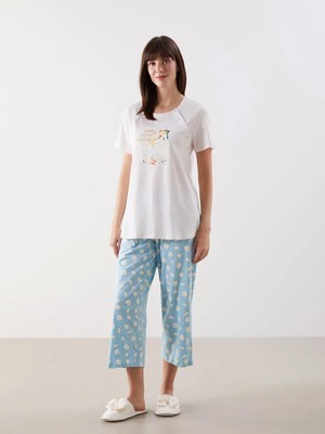 Lcw Dream Bisiklet Yaka Baskılı Hamile Kaprili Pijama Takımı  (S5)