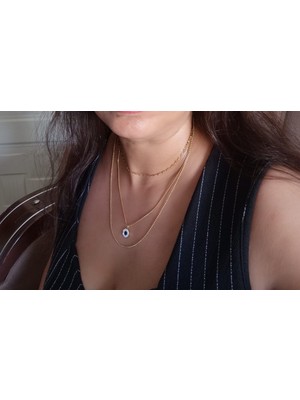 Ödül Moda Çelik Gold Zirkon Taşlı Üçlü Zincir Kolye