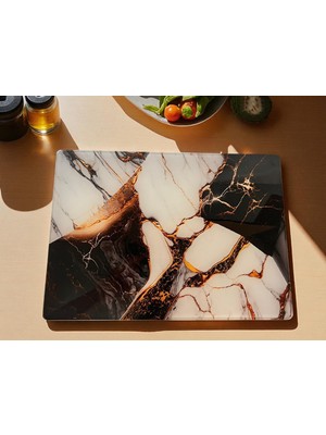Online Home Market Deyhome Temperli Cam Sebze Meyve Doğrama Kesme Tahtası + Yedek Slikon Ayak, Kenarları Oval, Antibakteriyal Granit Desenli 25X35CM ve 20X30CM