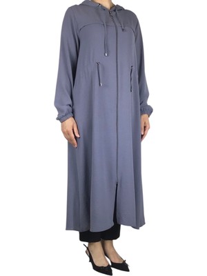 Kadın Kapşonlu Beli Ip Detaylı Yandan Cepli Ince Ayrobin Spor Kap