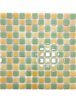Mutfak Tezgah Arası, Havuz, Banyo, Sauna, Spa, Iç ve Dış Dekorasyonda Tüm Yüzeyler Için, 25X25MM. M.yeşili-Püskürtme Sarı Damalı, 31.5X31.5CM. Fileli Cam Mozaik. (10 File Karo = 1 M2 Fiyatıdır )