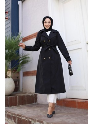 Kadın Düğmeli Kuşaklı Trençkot
