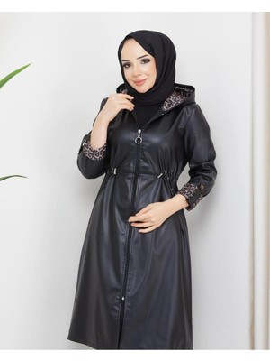 Kadın Deri Kapüşonlu Trençkot