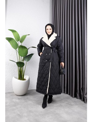 Kadın Astarlı Yandan Içi Kürklü Kapitone Uzun Mont