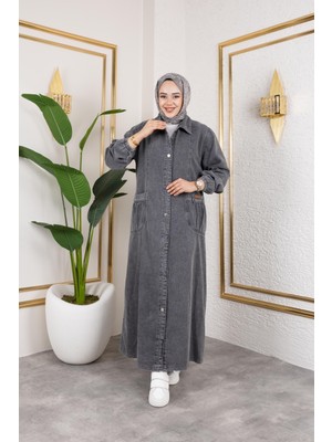 Kadın Düğmeli Cepli Kar Yıkamalı Denim Kot Kap