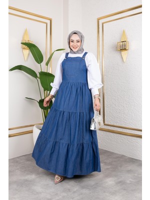 Kadın Askılı Fırfırlı Kot Salopet