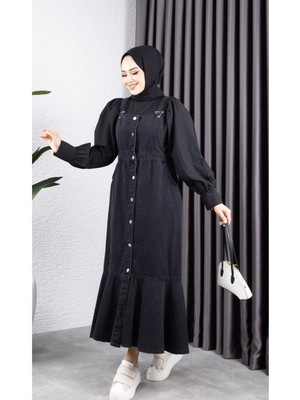 Kadın Askılı Eteği Fırfırlı Kot Salopet