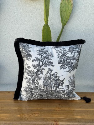 Toile De Jouy Kırlent Kılıfı Siyah