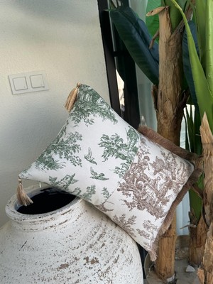 Toile De Jouy  Kırlent Kılıfı Kahve - Yeşil