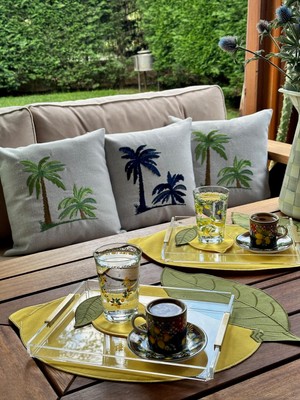 Palmiye Deneli Kırlent Kılıfı Yeşil