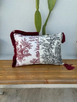 Toile De Jouy  Kırlent Kılıfı Kırmızı-Siyah