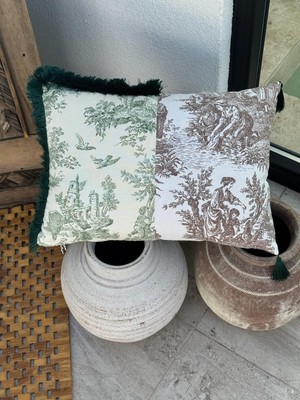 Toile De Jouy  Kırlent Kılıfı Yeşil - Kahve