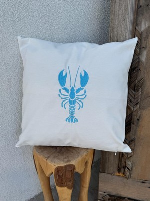 Re Marine Istakoz Nakışlı Kırlent Kılıfı  Beyaz - Mavi